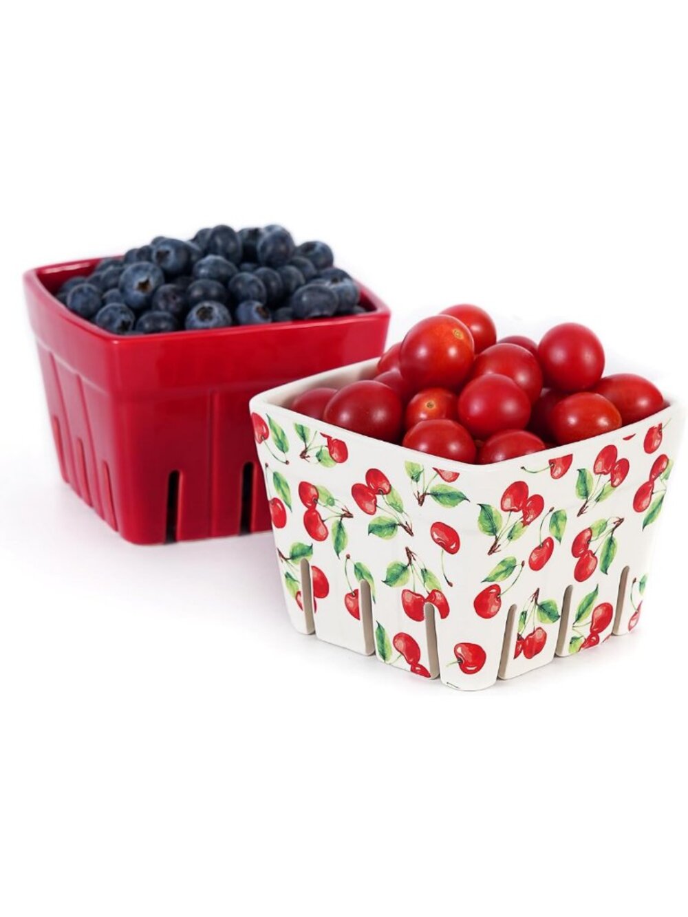 Set of 2 Ceramic Square Berry Basket Bowls - 4.75 Inch, Perfect for Kitchen